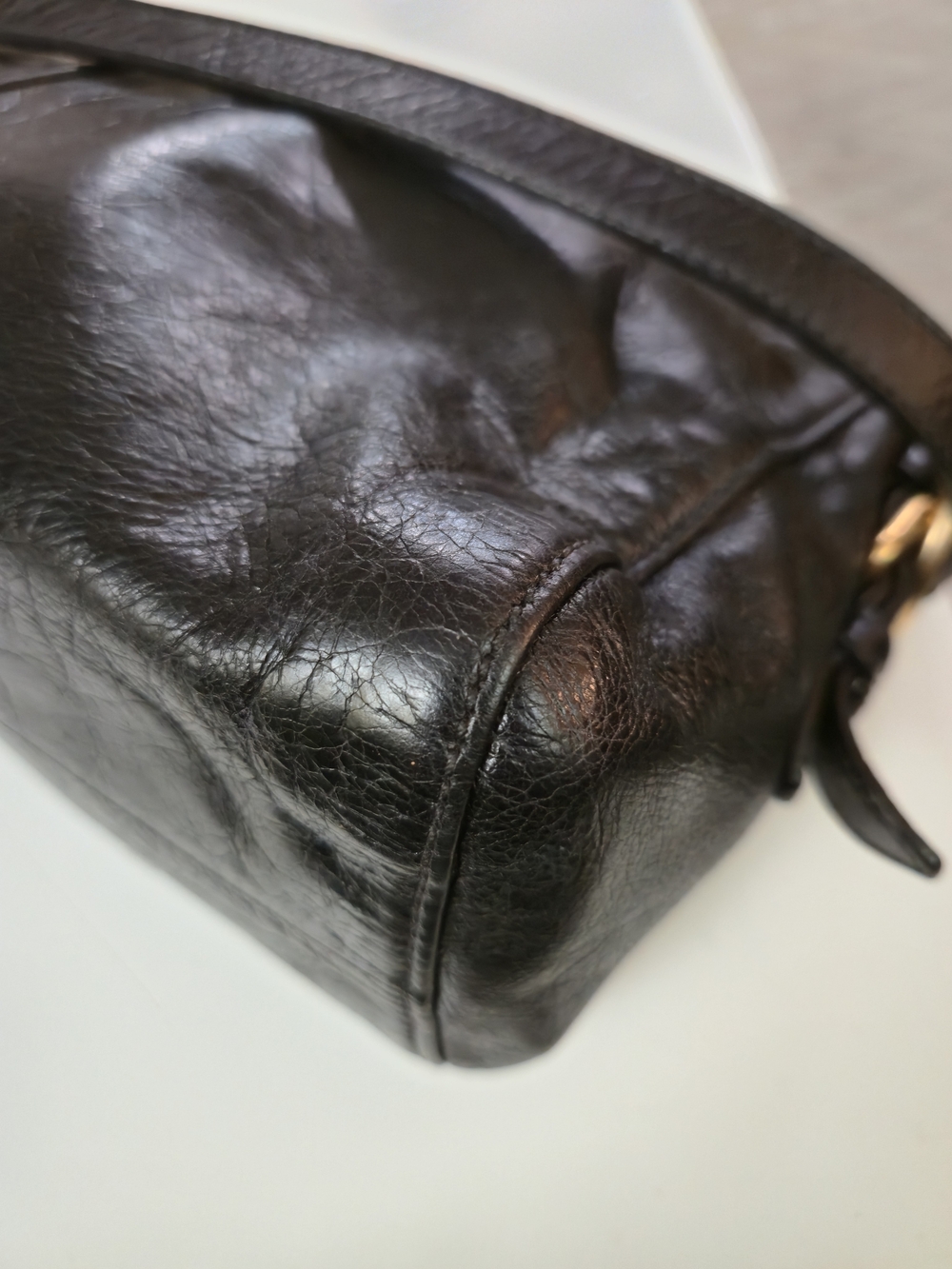 PRADA Dark Blue/Black Leather Shoulder Bag with Gold Hardware - Picture 15 of 17